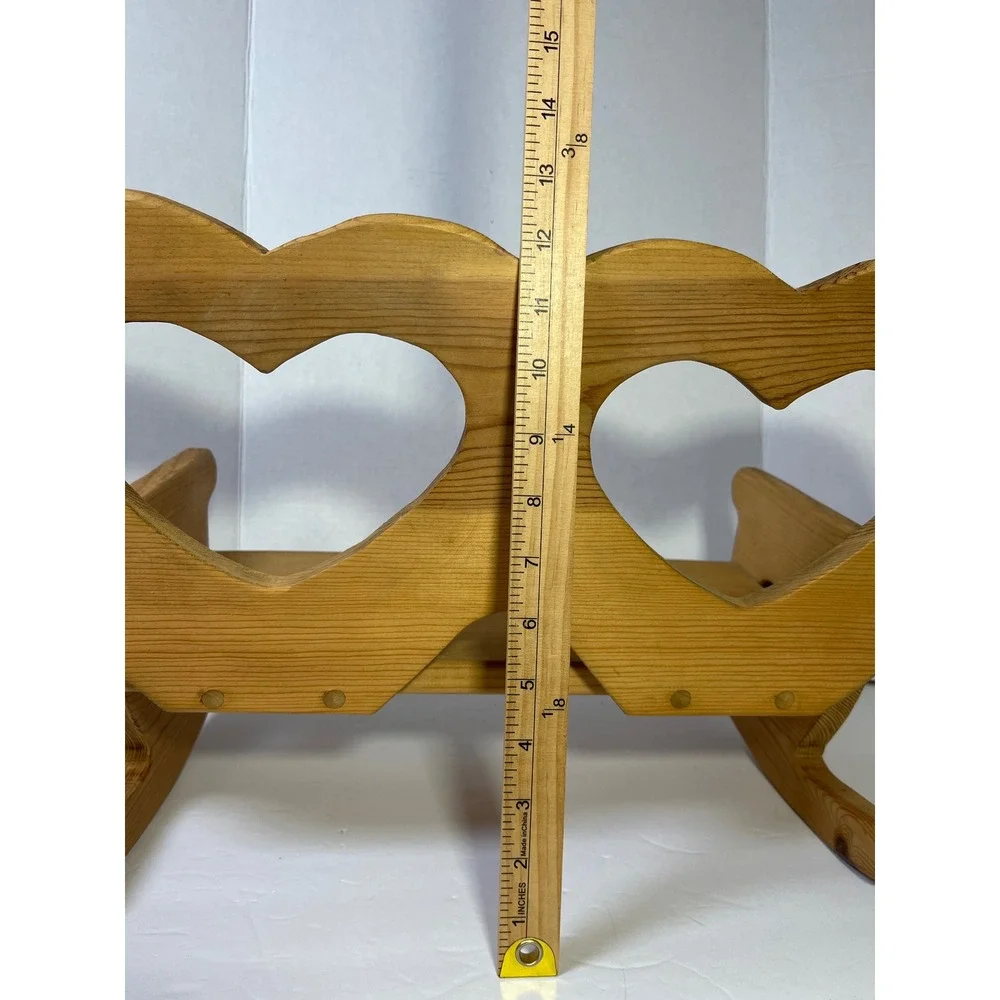 Vintage Wooden Cottagecore Rocking Bench Heart Cutouts Pine  Natural Finish